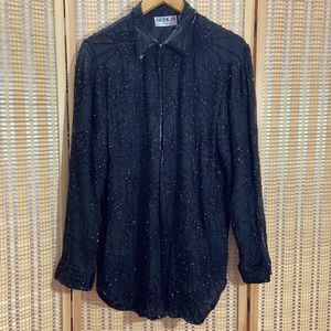 Scala Original Vintage✨ Hand beaded shirt 🖤 Pure silk